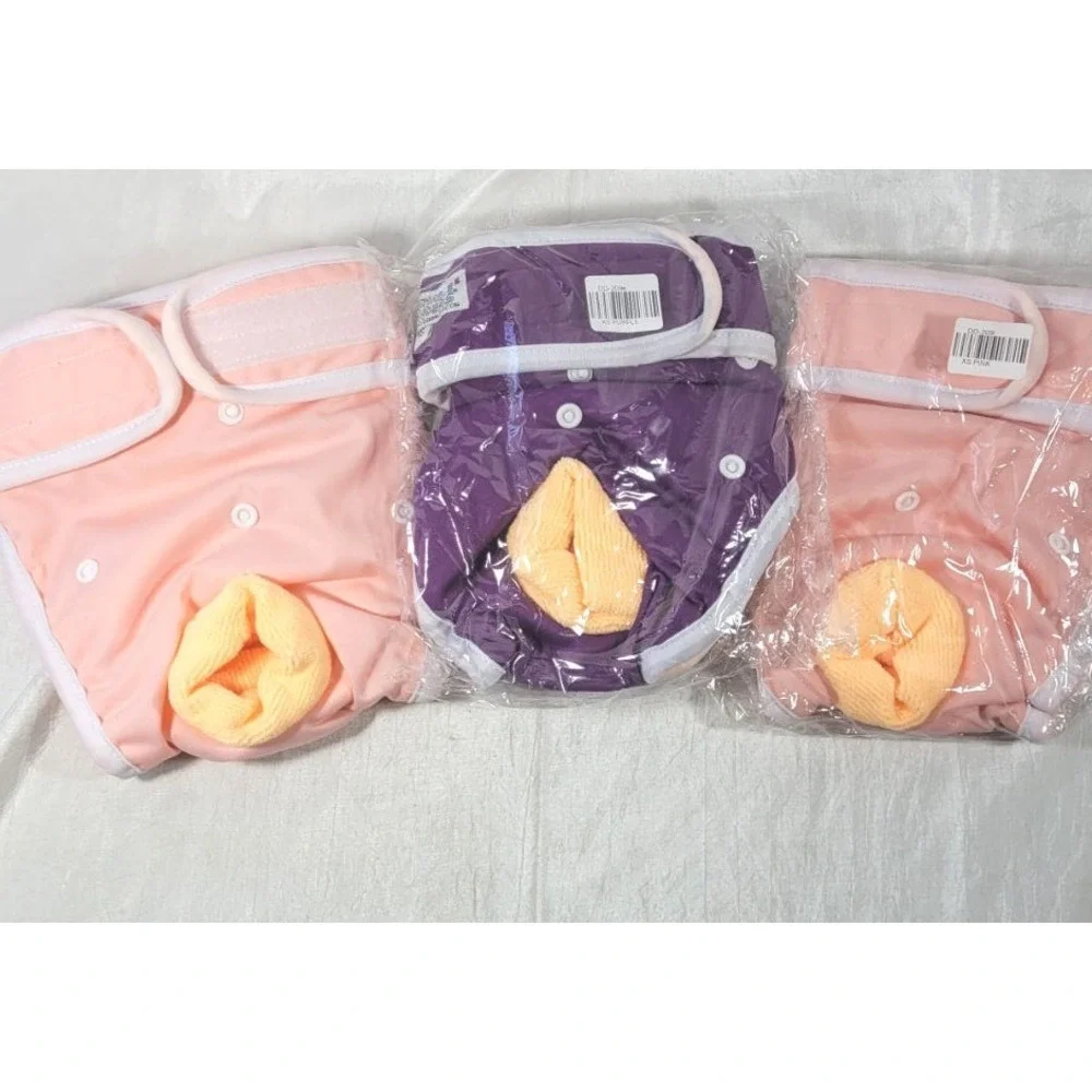 3 Washable Wonders Female Doggie Diapers - Peach & Purple - Size XS 15-17